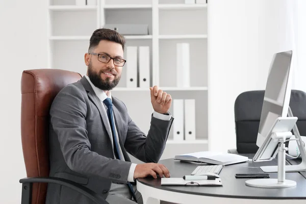 Handsome Bank Manager Table Office — Stock Photo, Image