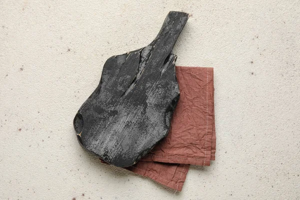 Black Wooden Cutting Board Napkin White Background — Stock Photo, Image