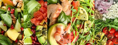 Sağlıklı salata koleksiyonu, yakın çekim. Diyet kavramı