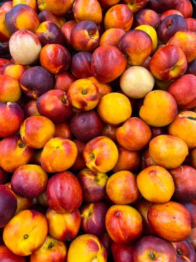 Arkaplan olarak lezzetli şeftaliler, üst görünüm