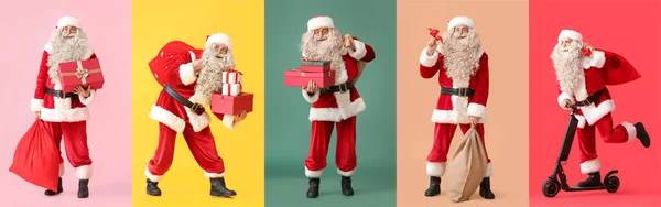 Set Von Weihnachtsmännern Auf Buntem Hintergrund — Stockfoto