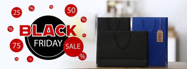 Shoppingväskor Disken Butiken Black Friday Försäljning — Stockfoto