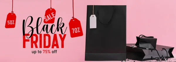 Shopping Påsar Rosa Bakgrund Black Friday Försäljning — Stockfoto