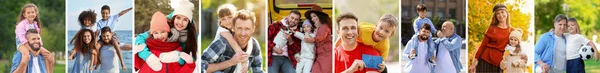 Collage Glücklicher Familien Die Draußen Spazieren Gehen — Stockfoto