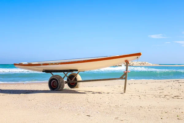 stock image Modern boat on sand near sea