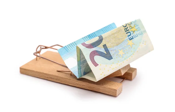 Wooden Mousetrap Money White Background — Stock Photo, Image