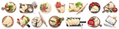 Beyaz arkaplanda ham cheburek koleksiyonu