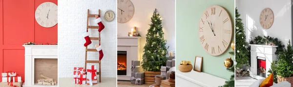 Collage Domestic Interiors Decorated Christmas — Stock Photo, Image