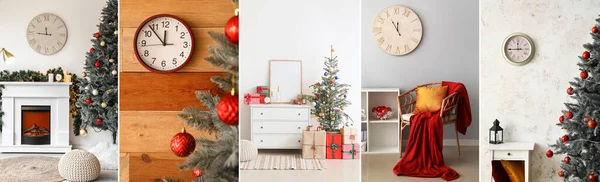 Colagem Interiores Domésticos Decorados Para Celebração Natal — Fotografia de Stock
