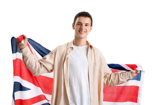 Nastolatek Brytyjską Flagą Białym Tle — Zdjęcie stockowe