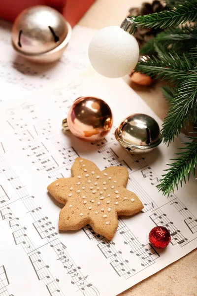Note Sheets Christmas Decor Cookie Beige Background Closeup — Stock Photo, Image