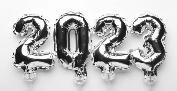 Figure 2023 Made Silver Balloons White Background — Stock Photo, Image