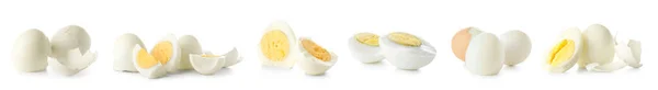 Conjunto Muitos Ovos Cozidos Saudáveis Isolados Branco — Fotografia de Stock