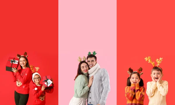 Renkli Arka Planda Bir Grup Insan Noel Kutlaması — Stok fotoğraf