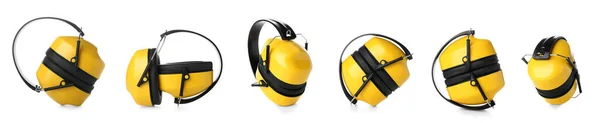 Set Yellow Hearing Protectors White Background — Stock Photo, Image