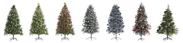 Σύνολο Όμορφα Διακοσμημένα Χριστουγεννιάτικα Δέντρα Απομονωμένα Λευκό — Φωτογραφία Αρχείου
