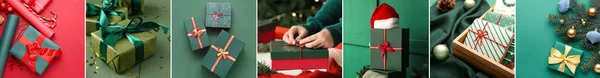 Праздничный Коллаж Рождественских Подарков Печеньем Свитерами — стоковое фото