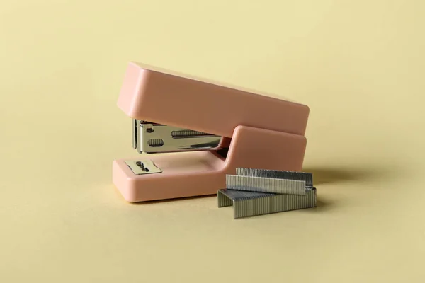 Pink Office Stapler Staples Color Background — Stock Photo, Image