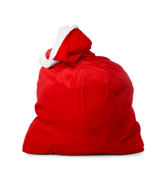 Papai Noel Saco Vermelho Fundo Branco — Fotografia de Stock