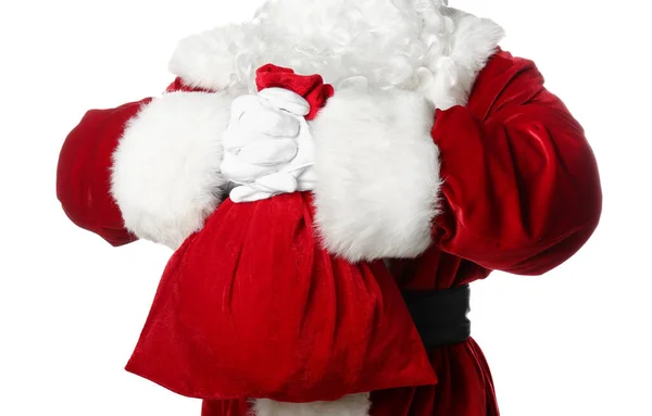 Santa Claus Med Röd Väska Vit Bakgrund — Stockfoto
