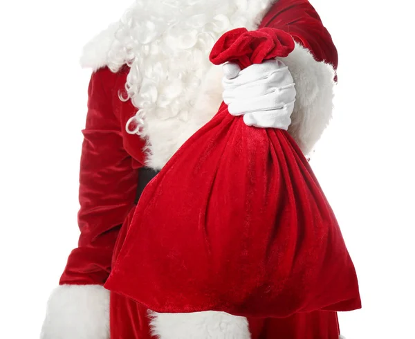 Santa Claus Con Bolsa Roja Sobre Fondo Blanco — Foto de Stock