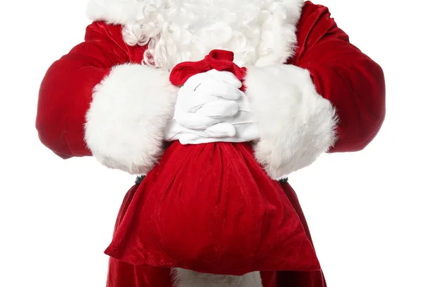 Beyaz Arka Planda Kırmızı Çantalı Noel Baba — Stok fotoğraf