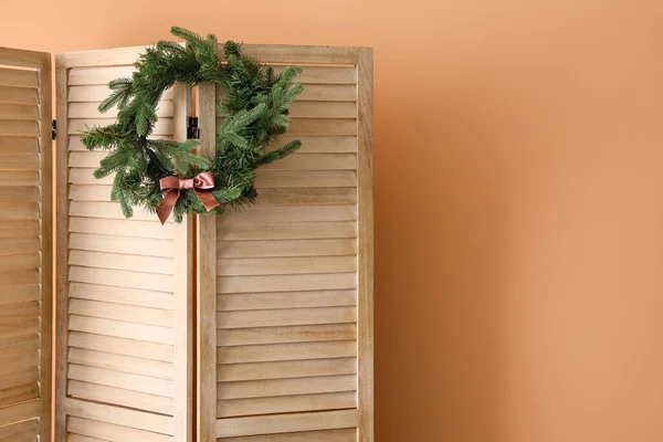 Folding Screen Christmas Wreath Color Wall Closeup — Stock Photo, Image