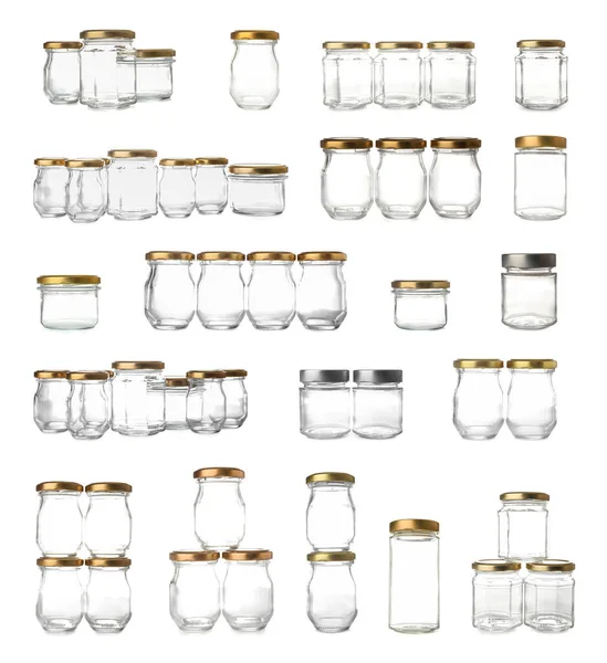 Group Empty Jars White Background — Stock Photo, Image