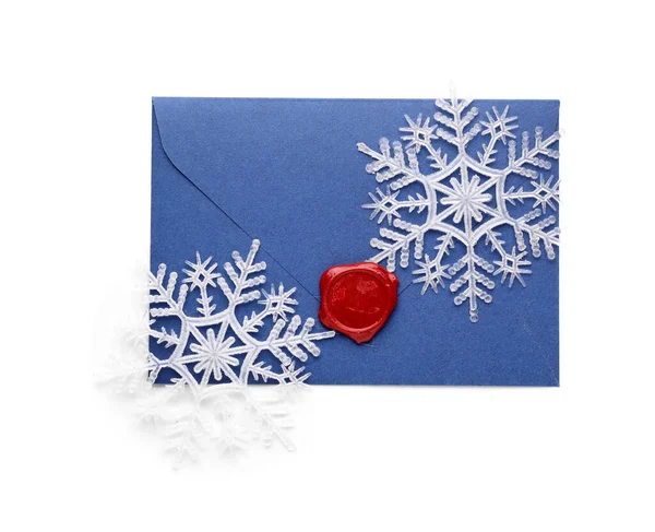 Carta Santa Com Flocos Neve Sobre Fundo Branco — Fotografia de Stock