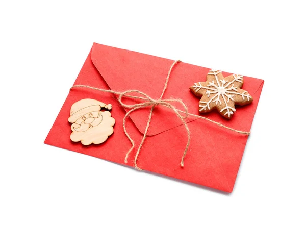 Carta Papai Noel Com Decoração Natal Biscoito Sobre Fundo Branco — Fotografia de Stock
