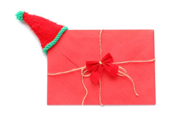 Brief Aan Kerstman Met Boog Hoed Witte Achtergrond — Stockfoto
