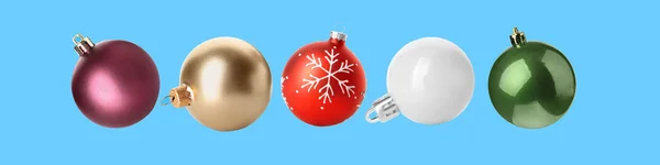 Flying Christmas Balls Light Blue Background — Stock Photo, Image