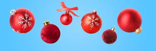 Flying Christmas Balls Light Blue Background — Stock Photo, Image