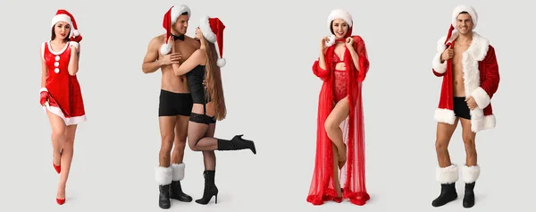 Collection of sexy young people on light background. Christmas celebration