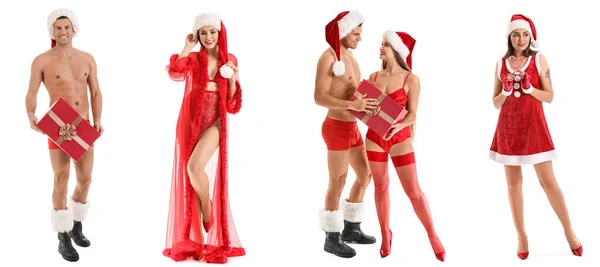Collezione Giovani Sexy Sfondo Bianco Celebrazione Natale — Foto Stock