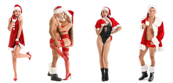 Grupo Jóvenes Sexys Aislados Blanco Celebración Navidad —  Fotos de Stock