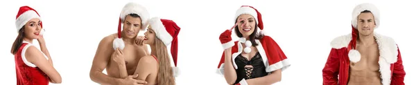 Set Giovani Sexy Sfondo Bianco Celebrazione Natale — Foto Stock