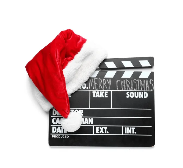 Movie Clapper Santa Hat White Background — Stock Photo, Image