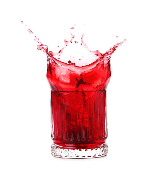 Glas Färska Granatäpple Juice Med Stänk Vit Bakgrund — Stockfoto