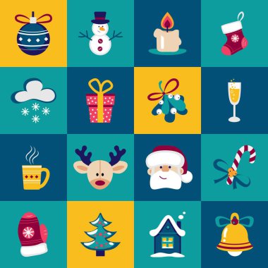 Renkli arka planda kutlama kolajı. Noel ve Yeni Yıl Kutlaması