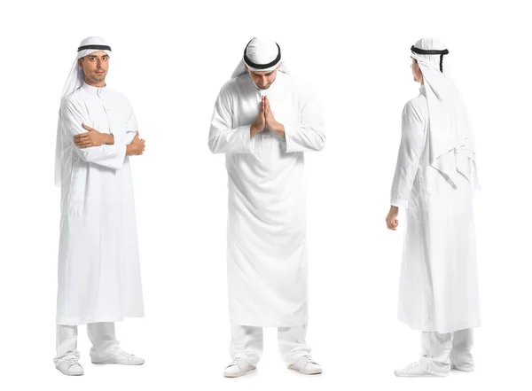 Kolaż Przystojny Arab Człowiek Białym Tle — Zdjęcie stockowe