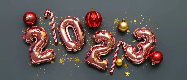 Balões Forma Figura 2023 Decorações Festivas Fundo Escuro — Fotografia de Stock