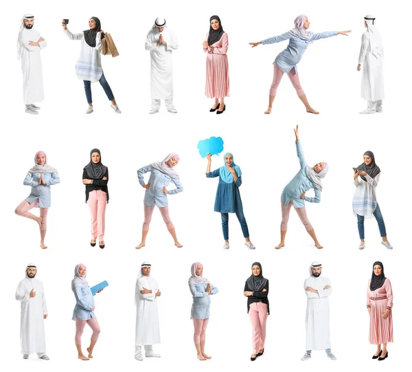 Collage Arabischer Menschen Auf Weißem Hintergrund — Stockfoto