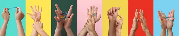 Ομάδα Ανθρώπινων Χεριών Λαστιχάκια Στο Φόντο Χρώμα — Φωτογραφία Αρχείου