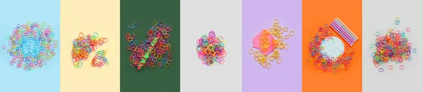 Набор Красочных Резиновых Лент Канцелярских Принадлежностей Цветном Фоне — стоковое фото