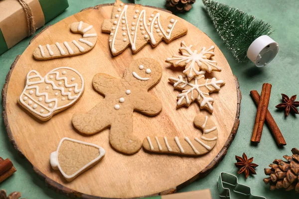 배경에 맛있는 크리스마스 쿠키가 클로즈업 — 스톡 사진