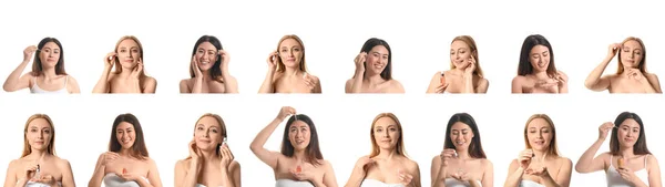 Набір Жінок Косметичною Сироваткою Ізольовані Білому — стокове фото