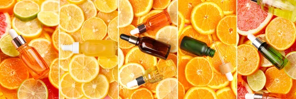 柑橘系精油とコラージュ トップビュー — ストック写真