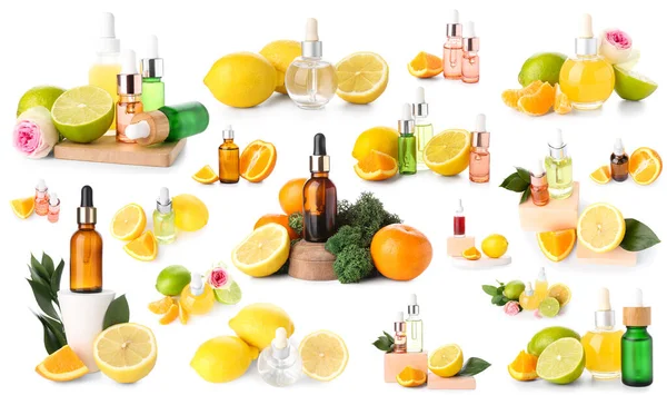 stock image Set of citrus essential oils isolated on white