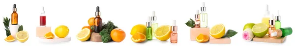 Set Van Etherische Oliën Van Citrusvruchten Geïsoleerd Wit — Stockfoto
